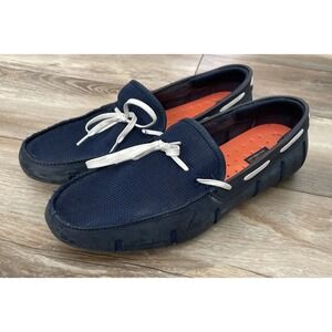 SWIMS men's sz 10 navy blue & orange braided tie loafer slip on water shoes